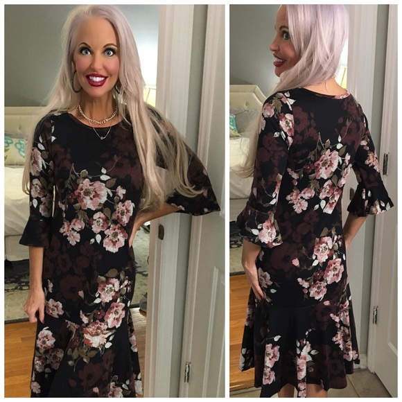💕LAST 1! Gorgeous Black/Wine Floral Dress! - Picture 2 of 2